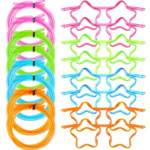 8 pieces silly straw glasses star straws eyeglasses fun star straws novelty drinking eyeglasses straw for kids annual meeting, birthday, classroom activities, 4 colors
