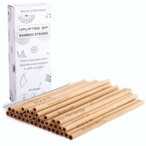 uplifted sip reusable bamboo straws – rustic, compostable alternative to plastic straws, paper straws and silly straws (50-pack)