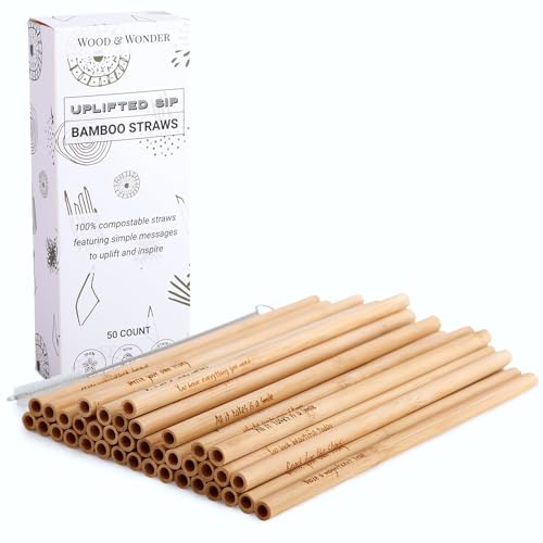 Uplifted Sip Reusable Bamboo Straws – Rustic, Compostable Alternative to Plastic Straws, Paper Straws and Silly Straws (50-Pack)