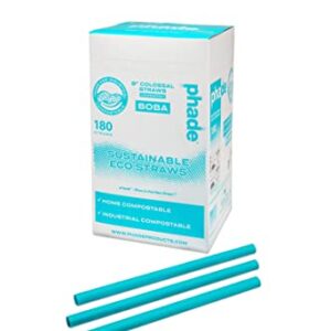 phade Eco-Friendly 9.0" Colossal/Boba Drinking Straws 720 Count - Sustainable Marine Biodegradable, Compostable, Un-wrapped, 4 Pack