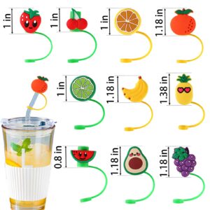 SAMOKA Silicone Straw Cover,10 PCS Straw Tip Cap Reusable Drinking Straw Toppers,Silicone Straw Plugs Reusable Fruit Shape Straw Protector