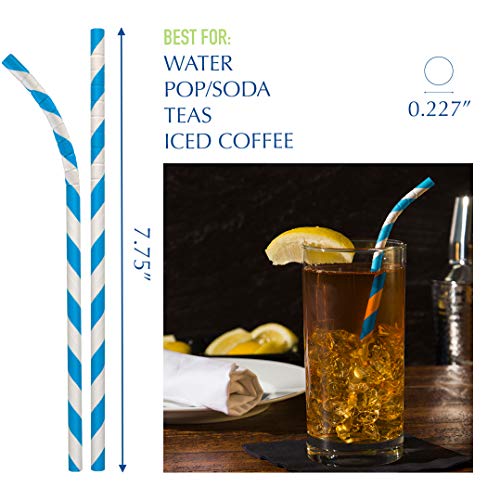 7.75” Blue Stripe Jumbo Eco-Flex Paper Straws, 4,800 ct.