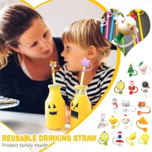 Silicone Straw Tips Cover,Cute Silicone Reusable Drinking Straw Tips Lids Dust-Proof Straw Plugs for Straw Tips for Decor Outdoor