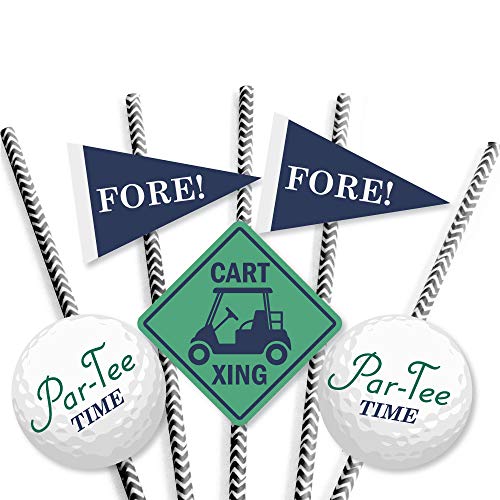 Par-Tee Time - Golf - Paper Straw Decor - Baby Shower or Birthday Party Striped Decorative Straws - Set of 24