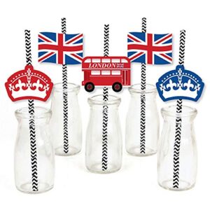 big dot of happiness cheerio, london - paper straw decor - british uk party striped decorative straws - set of 24