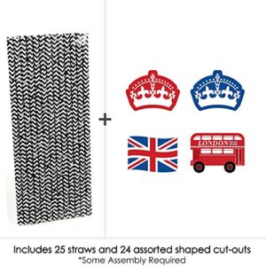 Big Dot of Happiness Cheerio, London - Paper Straw Decor - British UK Party Striped Decorative Straws - Set of 24