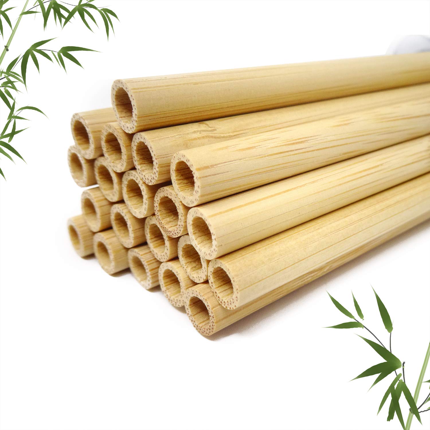 Honbay 20PCS Bamboo Drinking Straws Reusable Wood Straws with 1PCS Cleaning Brush for Home and Outdoors