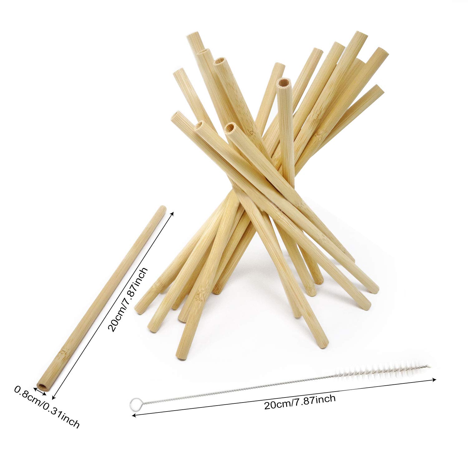 Honbay 20PCS Bamboo Drinking Straws Reusable Wood Straws with 1PCS Cleaning Brush for Home and Outdoors