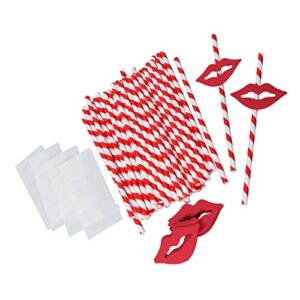 inoomp 40 pcs red lips and paper straws party drinking straws decorative cocktail for graduation party decoration supplies