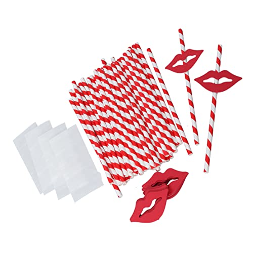 INOOMP 40 PCS Red Lips and Paper Straws Party Drinking Straws Decorative Cocktail for Graduation Party Decoration Supplies