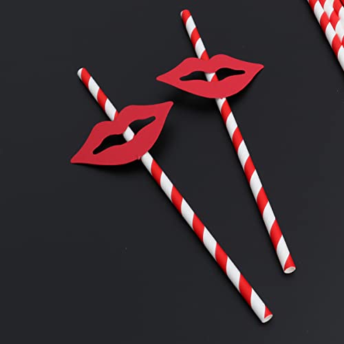 INOOMP 40 PCS Red Lips and Paper Straws Party Drinking Straws Decorative Cocktail for Graduation Party Decoration Supplies