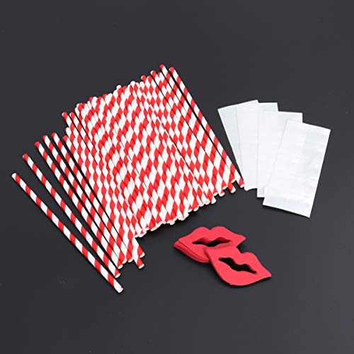 INOOMP 40 PCS Red Lips and Paper Straws Party Drinking Straws Decorative Cocktail for Graduation Party Decoration Supplies