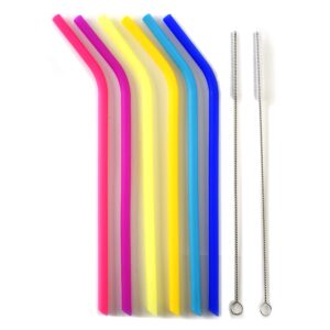 norpro 471 reusable slim silicone drinking straws with 2 cleaning brushes,