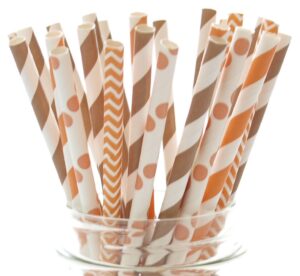 thanksgiving straws, orange & brown paper drinking straws (25 pack) - autumn fall harvest thanksgiving dinner straws