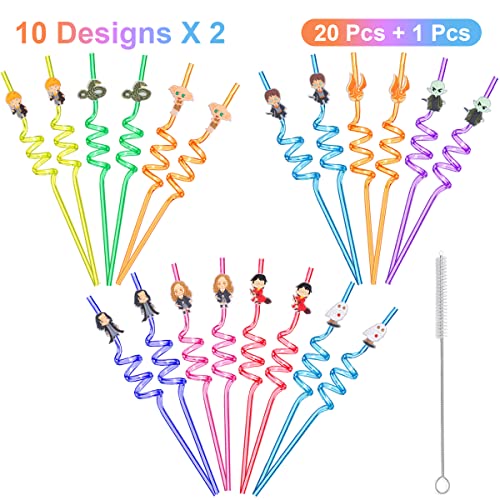 Jomoxosae Harry Theme Party Supplies Reusable Drinking Straws 10 Designs for Birthday Party Favors Supplies (20pcs), One Size