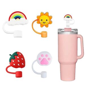 4pcs straw covers cap silicone straw tips cover cute drinking straw plugs straw tips lids straw toppers straw protector cover for tumblers reusable straws（mixed）