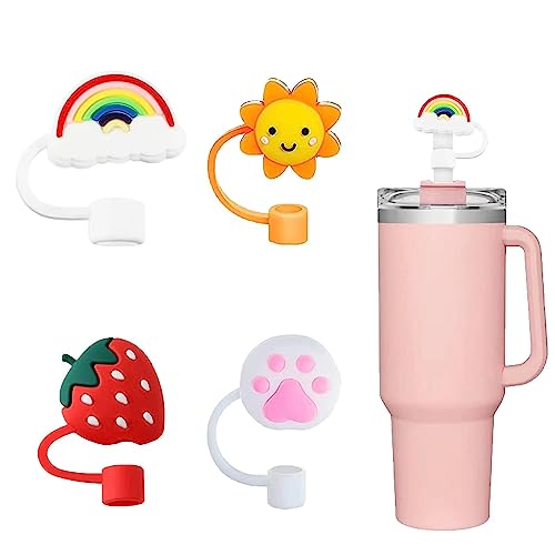 4Pcs Straw Covers Cap Silicone Straw Tips Cover Cute Drinking Straw Plugs Straw Tips Lids Straw Toppers Straw Protector Cover for Tumblers Reusable Straws（mixed）