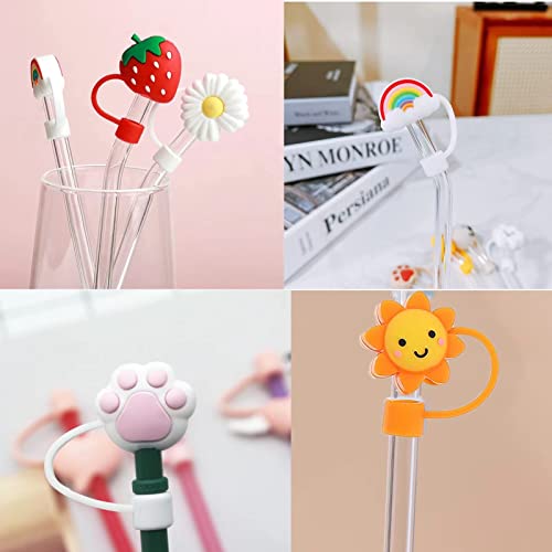 4Pcs Straw Covers Cap Silicone Straw Tips Cover Cute Drinking Straw Plugs Straw Tips Lids Straw Toppers Straw Protector Cover for Tumblers Reusable Straws（mixed）