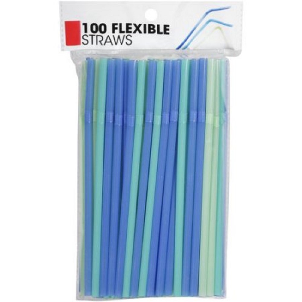 Flexible Straws Disposable Straws for Drinking, Flexible Straws for Parties, Straws for Kids and Adults Blue and Green, 100-Pack