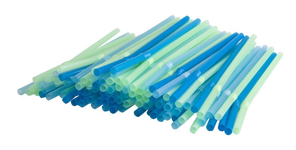 Flexible Straws Disposable Straws for Drinking, Flexible Straws for Parties, Straws for Kids and Adults Blue and Green, 100-Pack