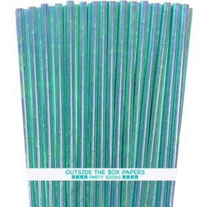 iridescent foil paper straws- blue green - 7.75 inches - 100 pack