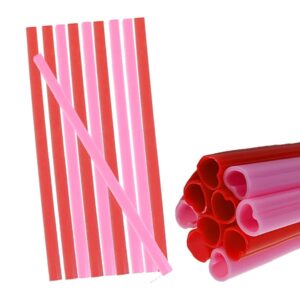 heart shaped straws - reusable drinking straws - pink and red heart shaped party favor gift bag accessory - 10 piece set