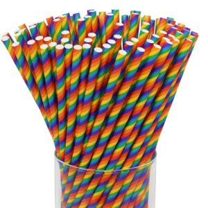just artifacts premium disposable drinking striped paper straws (100pcs, rainbow pride)