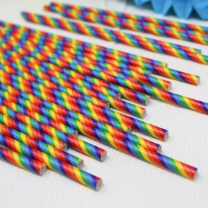 Just Artifacts Premium Disposable Drinking Striped Paper Straws (100pcs, Rainbow Pride)