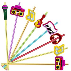 24 pieces music straws for drink cocktail straws tik tok rock star rock music birthday party supplies party favor with 2 pieces cleaning brush 6 colors straws