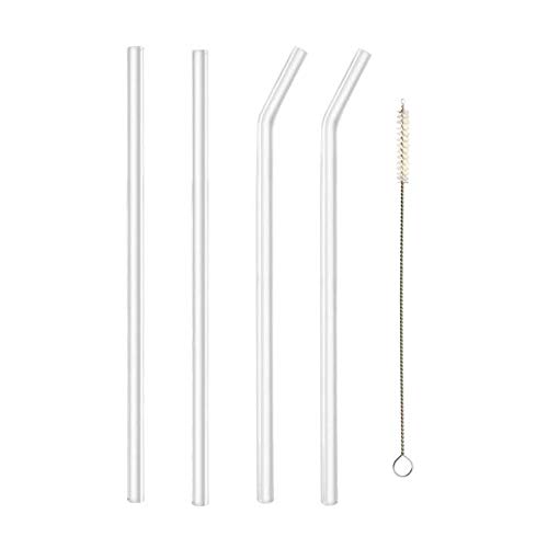 IDEALUX Glass Straws Clear 8" X 0.32" Drinking Straws Reusable Straws Healthy, Reusable, Eco Friendly, BPA Free, 4 Straws with Cleaning Brush