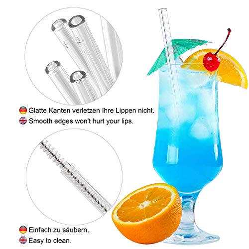 IDEALUX Glass Straws Clear 8" X 0.32" Drinking Straws Reusable Straws Healthy, Reusable, Eco Friendly, BPA Free, 4 Straws with Cleaning Brush