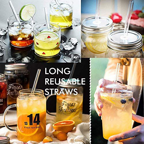 IDEALUX Glass Straws Clear 8" X 0.32" Drinking Straws Reusable Straws Healthy, Reusable, Eco Friendly, BPA Free, 4 Straws with Cleaning Brush