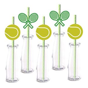 tennis arty straw decor, 24-pack tennis sports baby shower or birthday party decorations, paper decorative straws