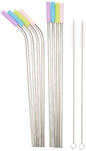polkadot weasel company set of 8 stainless steel straws, silicon tips, and 2 cleaning brushes (10.5 inch w/o travel container)