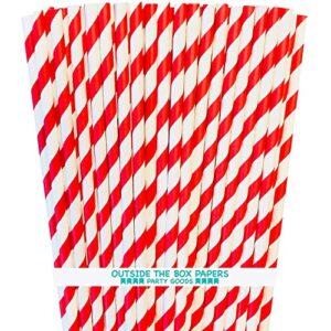 red and white striped paper straws - valentine 4th of july birthday party supply 7.75 inches - pack of 100 - outside the box papers brand