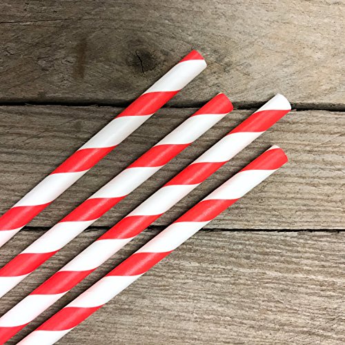 Red and White Striped Paper Straws - Valentine 4th of July Birthday Party Supply 7.75 Inches - Pack of 100 - Outside the Box Papers Brand