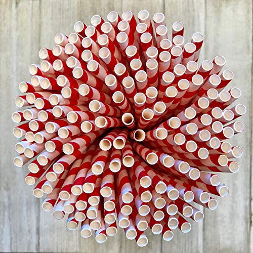Red and White Striped Paper Straws - Valentine 4th of July Birthday Party Supply 7.75 Inches - Pack of 100 - Outside the Box Papers Brand