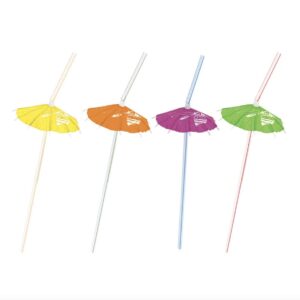 Unique Hawaiian Umbrella Straws, 9.5", Assorted Colors