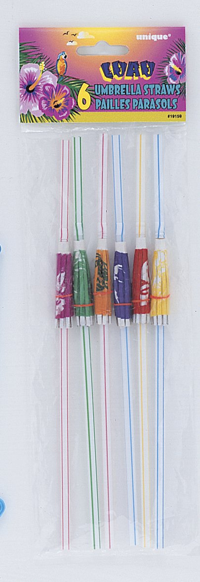 Unique Hawaiian Umbrella Straws, 9.5", Assorted Colors