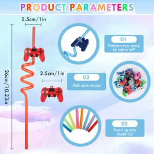 32 Pieces Game Controller Drinking Straws Reusable Rainbow Kids Party Straws for Kids Gamer Birthday Party Supplies, Game On Party Supplies