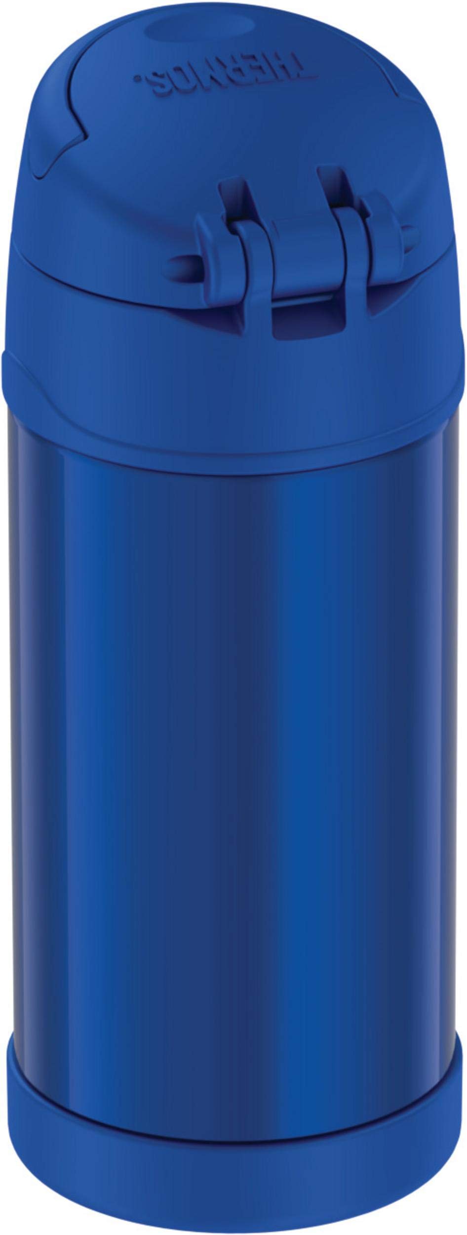 THERMOS FUNTAINER 12 Ounce Stainless Steel Vacuum Insulated Kids Straw Bottle, Blue and Thermos Replacement Straws for 12 Ounce Funtainer Bottle, Clear, 1 Pack