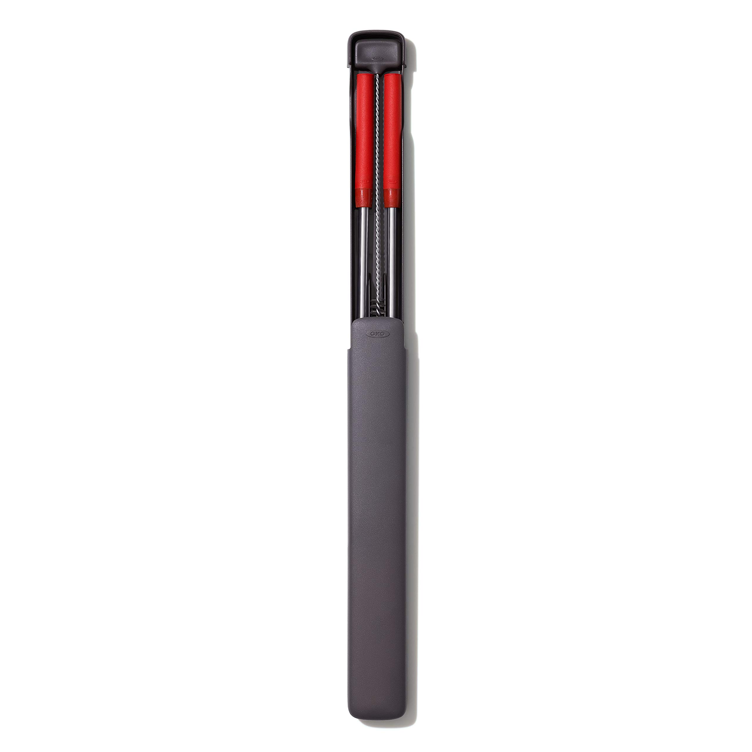 OXO Good Grips Stainless Steel 4 Piece Reusable Straw Set with Case - Red