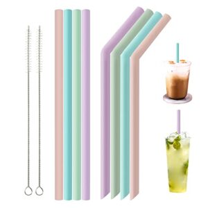 8pcs reusable silicone straws, long smoothie drinking straws with cleaning brushes for 20oz 30oz tumblers, milkshakes, bubble tea