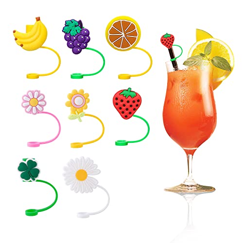 Cute Straw Covers Cap for Cup,Reusable Drinking Straw Covers Cap for Tumblers,Silicone Cup Straw Cover Stoppers Charms Tips for 0.24-0.32 inch Straws, Ideal for Beach Party Outdoor-8 Pieces