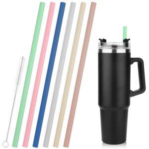 silicone straws set, including 6pcs silicone straws and 1pc cleaning brush, 12.6 inch length cuttable long straws reusable replacement straws for stanley 40 oz