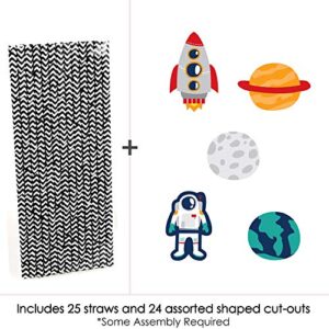 Blast Off to Outer Space - Paper Straw Decor - Rocket Ship Baby Shower or Birthday Party Striped Decorative Straws - Set of 24