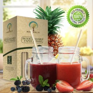 Naturalik 300-Pack Black Individually Wrapped Paper Straws - 100% Biodegradable Premium Paper Straws Bulk - Drinking Straws for Juices, Smoothies, Restaurants (Regular 7.7", Black)