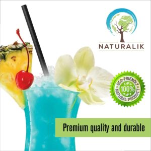 Naturalik 300-Pack Black Individually Wrapped Paper Straws - 100% Biodegradable Premium Paper Straws Bulk - Drinking Straws for Juices, Smoothies, Restaurants (Regular 7.7", Black)