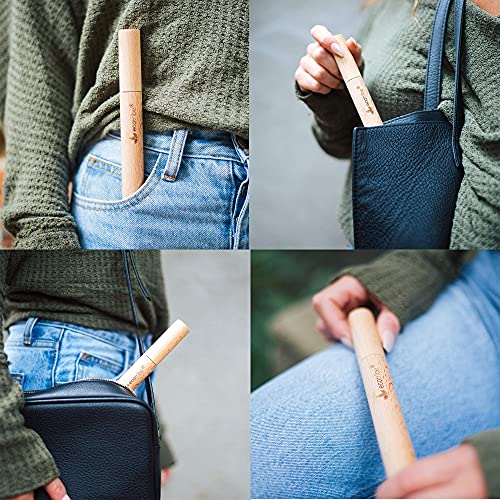 Reusable Metal Stainless Steel Straws: 2 Travel Reusable Straws + 1 Wooden Case + 1 Cotton Cleaning Brush + 1 Pouch, for Hot and Cold Drinks, Portable for Personal Use, 8.5 inches, by Ecotribe