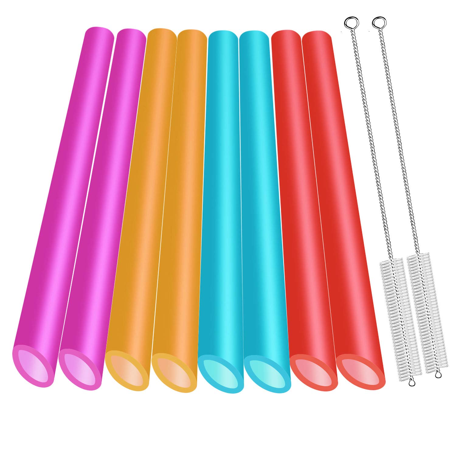 Angled Tips 8 Pieces Reusable Boba Straws and Smoothie Straws, Extra Wide Great for Bubble Tea, Boba Pearls, and Thick Drinks with 2 Cleaning Brushes, BPA Free and Eco-friendly